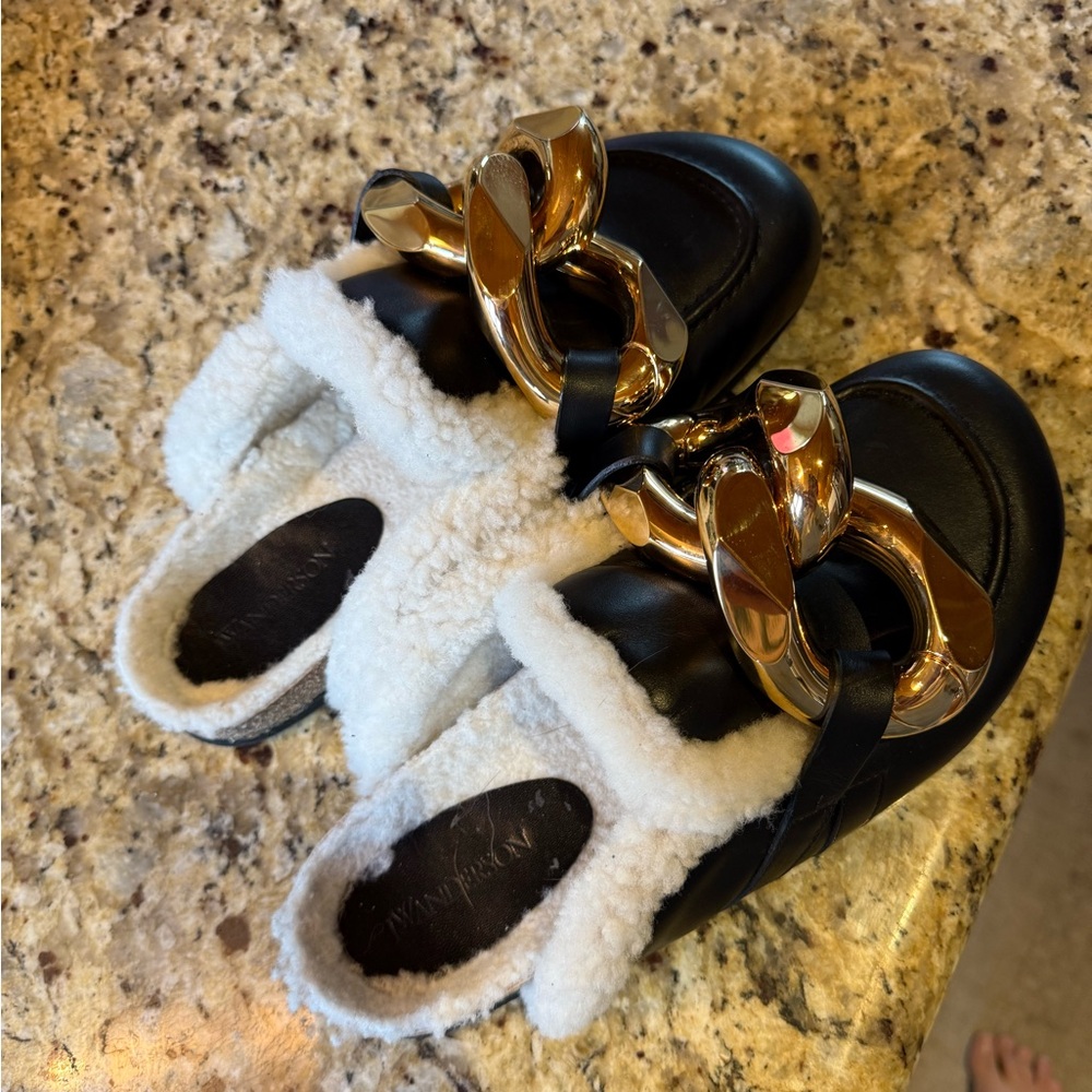 JW Anderson Chain Link Shearling Mules